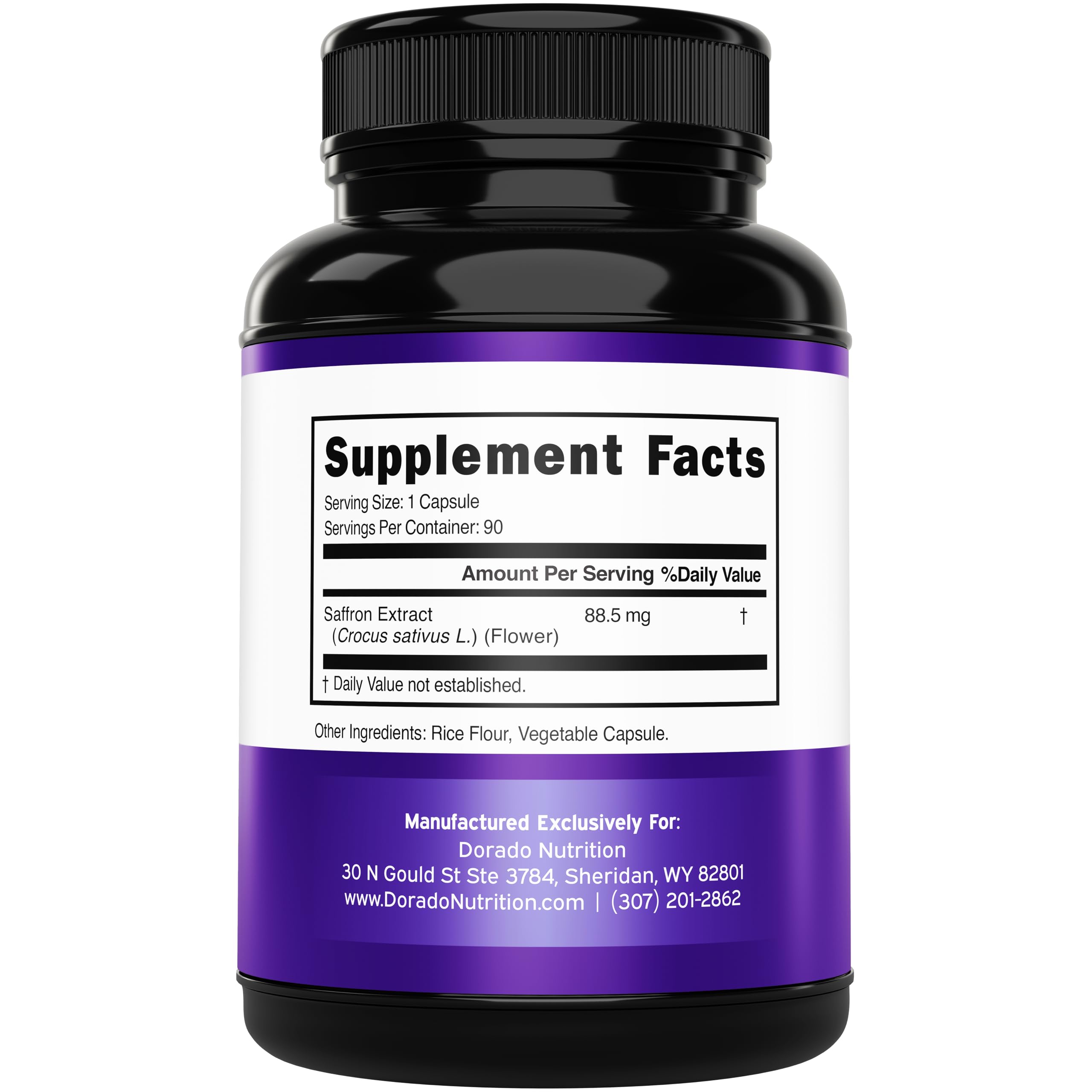 Dorado Nutrition saffron capsules on spoon, easy daily intake for steady mood support.