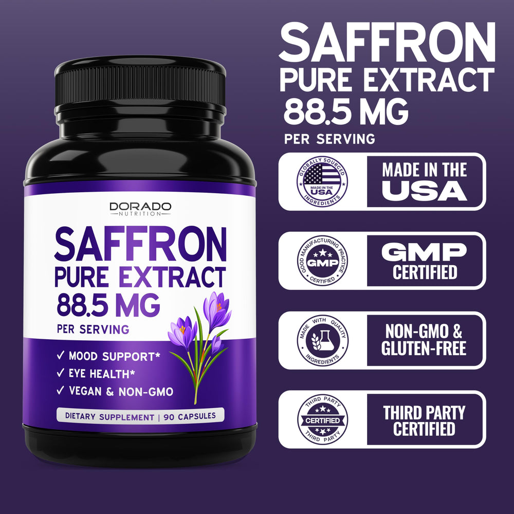 Dorado Nutrition saffron capsules third-party testing seal signals quality you can trust.