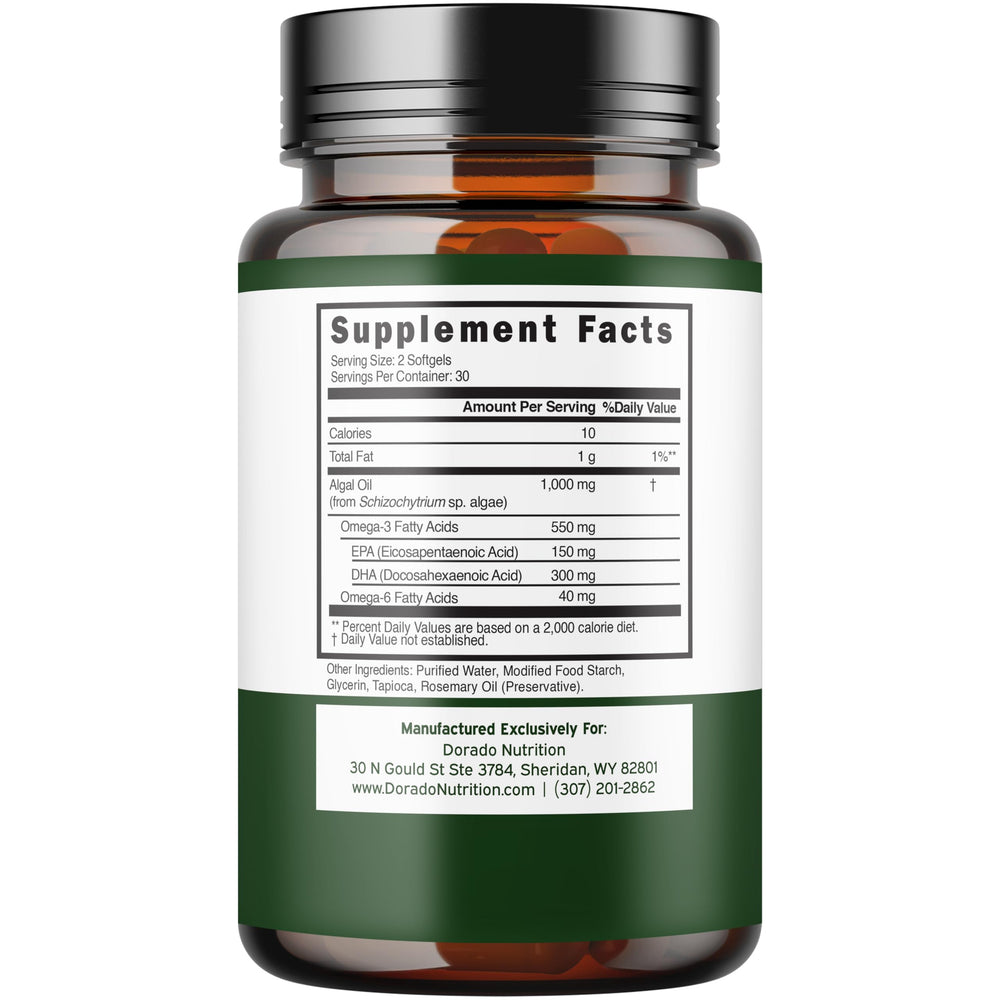 Dorado Nutrition capsules close-up showing algae-derived DHA and EPA for daily wellness