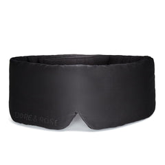 Dore & Rose deep sleep mask in black, 23 momme silk, blocks light for restful nights.