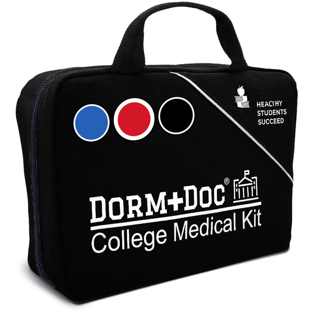 DormDoc dorm-room compact first aid kit stored in a drawer