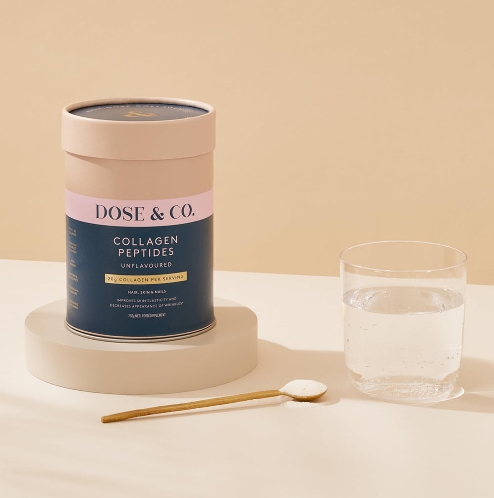 DOSE & CO. Pure Collagen poured into cold drink for flexibility