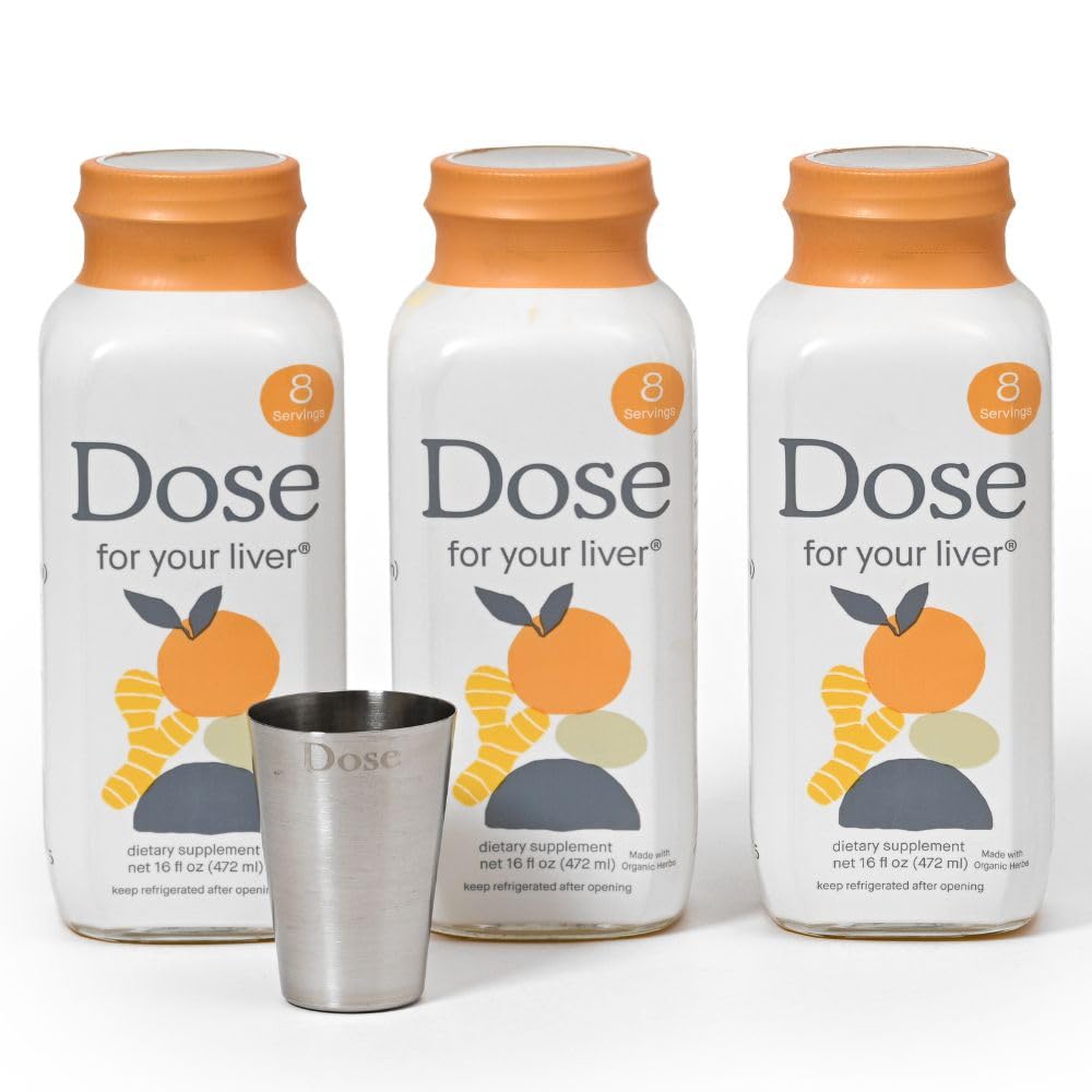 DOSE liver cleanse bottle on the counter for daily liver support.