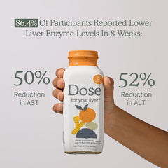 DOSE organic ingredients label highlights milk thistle and turmeric for wellness.