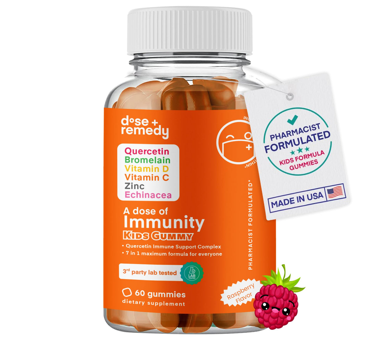 Dose + Remedy Immunity Kids Quercetin bottle supports daily wellness.