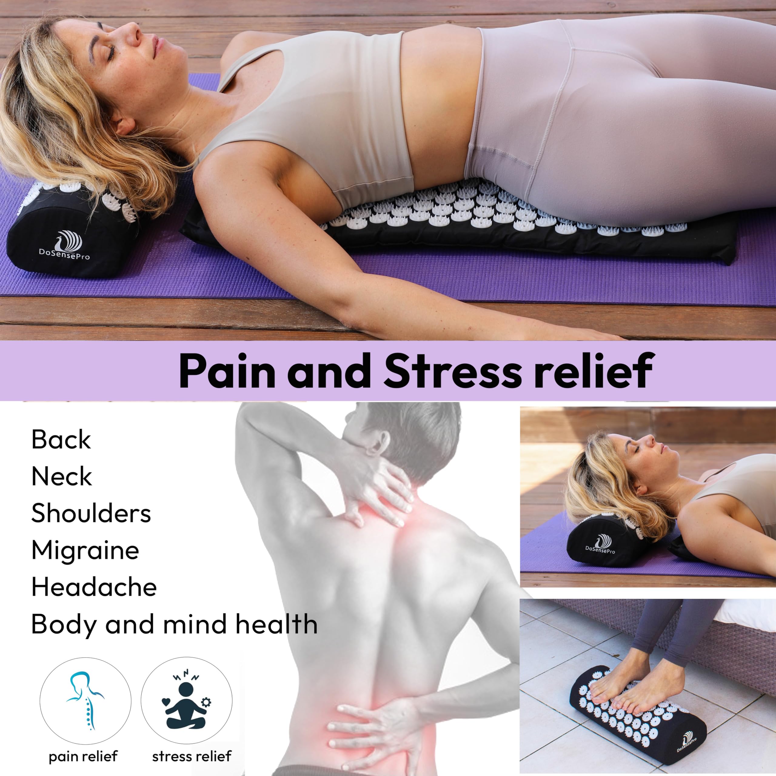 DoSensePro acupressure pillow neck relief for upper-back tension.