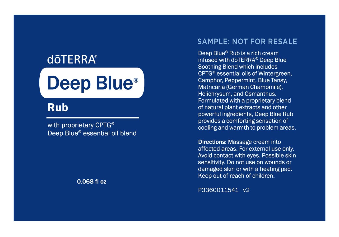 Deep Blue rub sample pack on countertop ready for quick comfort moments.