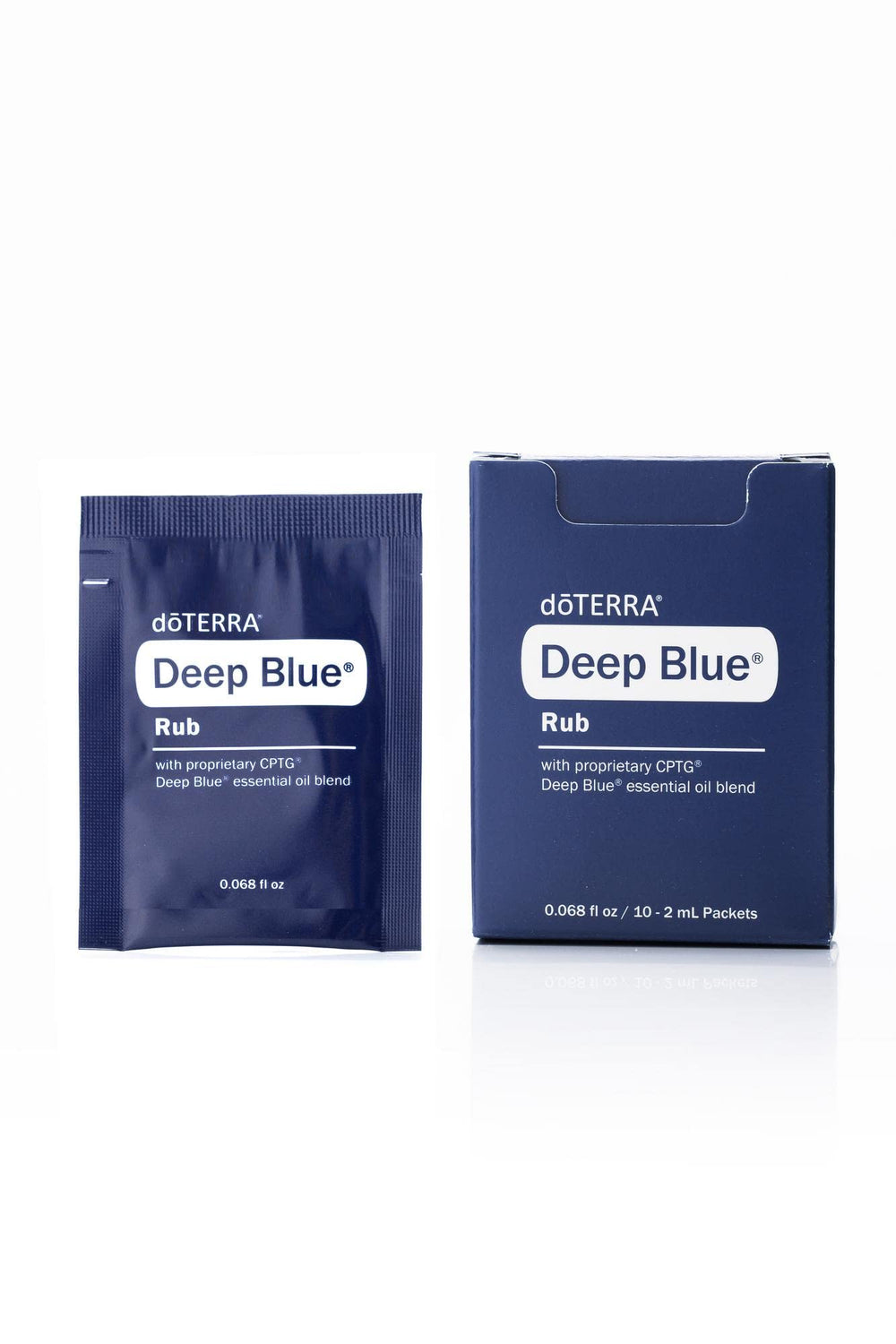 Closeup of Deep Blue rub label on a sample, highlighting the soothing blend for targeted comfort.