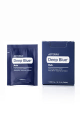 Closeup of Deep Blue rub label on a sample, highlighting the soothing blend for targeted comfort.