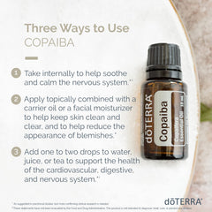doTERRA Copaiba oil being poured for gentle skin nourishment.
