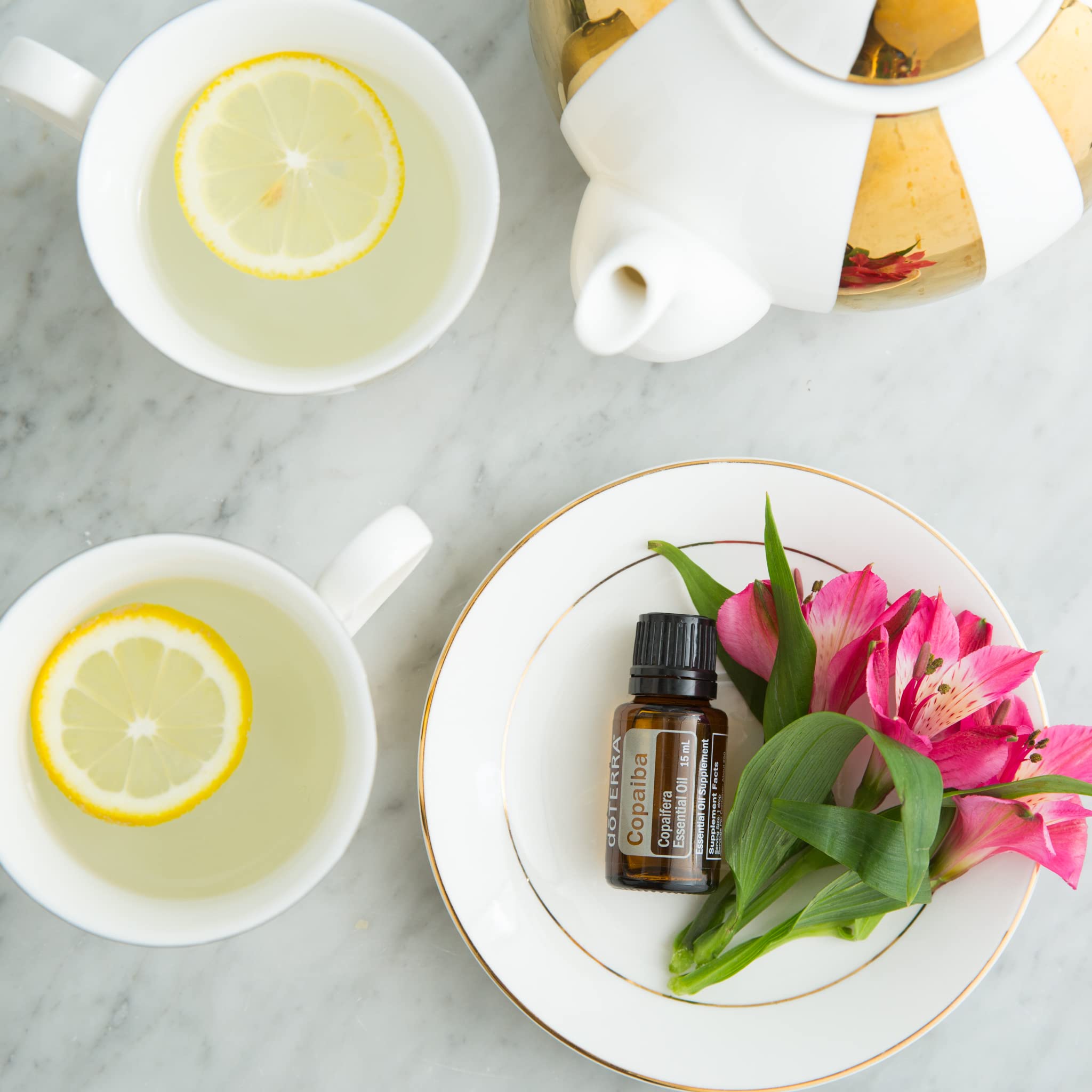 doTERRA Copaiba packaging on a shelf emphasizing quality and aroma.
