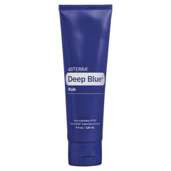 doTERRA Deep Blue Rub bottle close-up showing cooling, quick-absorbing relief