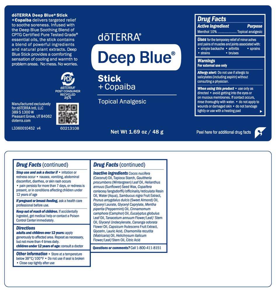 doTERRA Deep Blue Stick close-up label highlighting CPTG oils