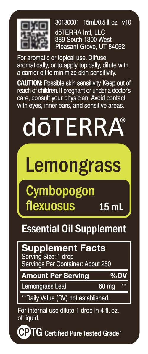 doTERRA Lemongrass packaging box highlights purity and sustainable sourcing