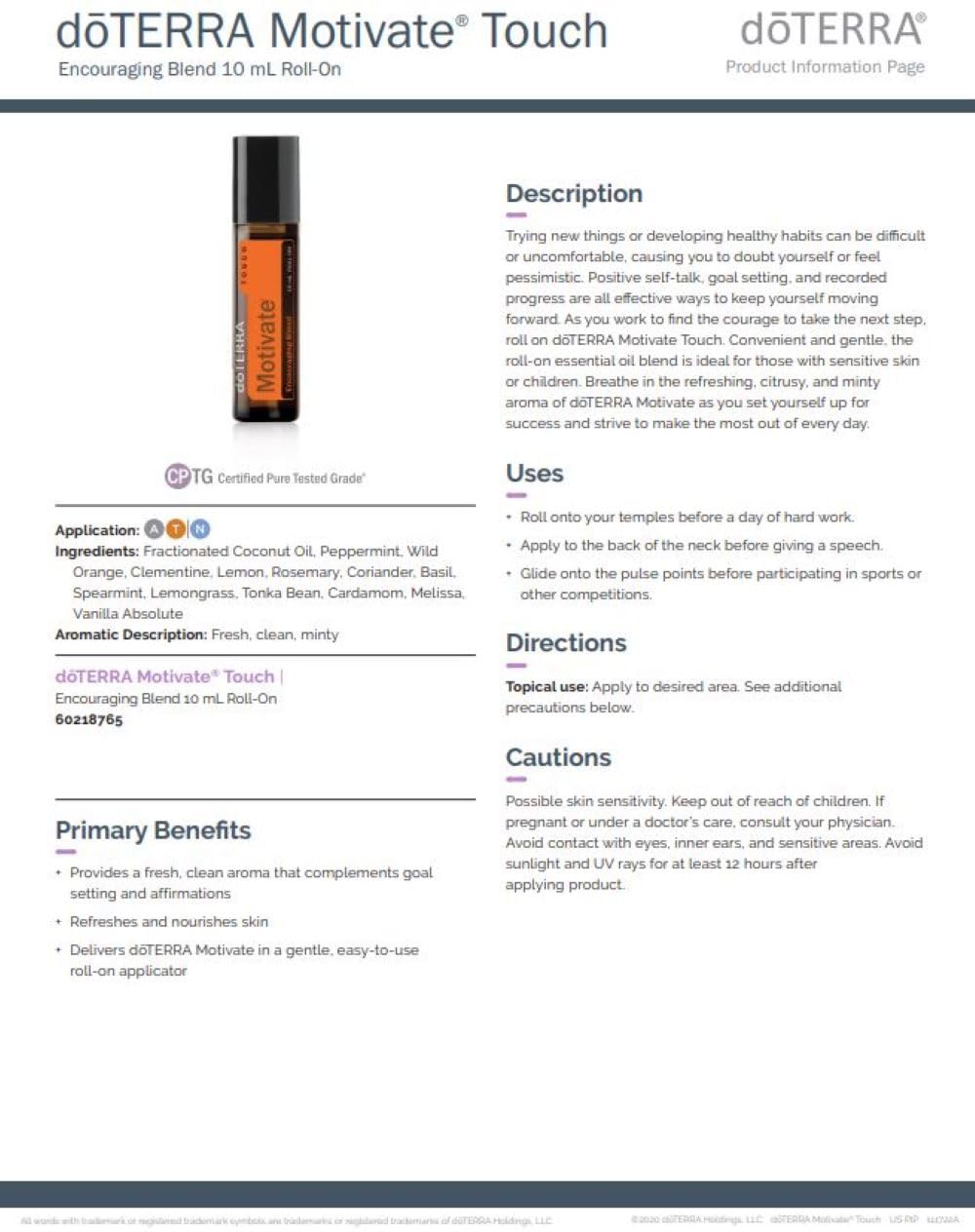 doTERRA Motivate Touch packaging displayed on a shelf for gifting or display