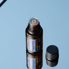 close-up of doTERRA peppermint oil 15ml bottle showing clarity