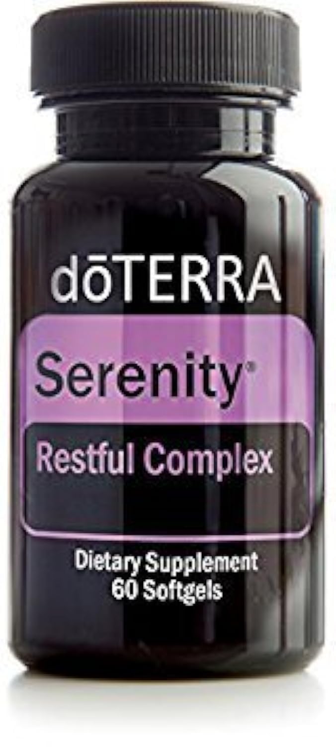 doTERRA Serenity Softgels bottle label, convenient nightly support for calm evenings.