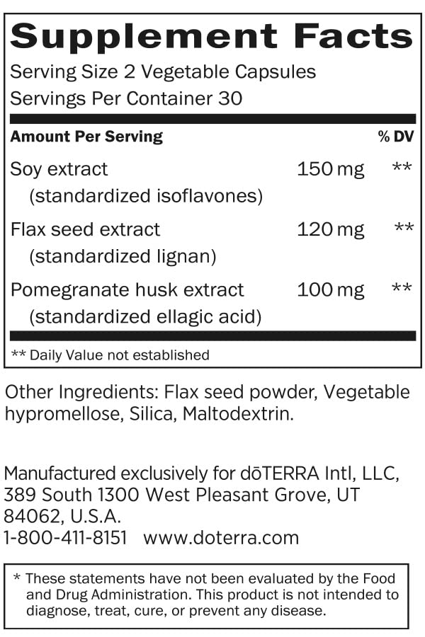 doTERRA Women's Phytoestrogen Essential Complex capsules shown for estrogen metabolism support.