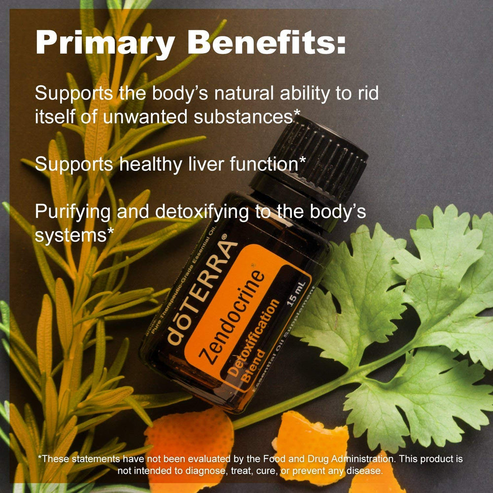 doTERRA Zendocrine capped bottle emphasizes travel-friendly 15 mL size.