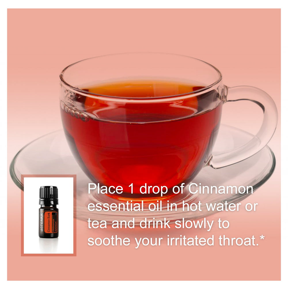 doTERRA Cinnamon essential oil bottle on spice shelf
