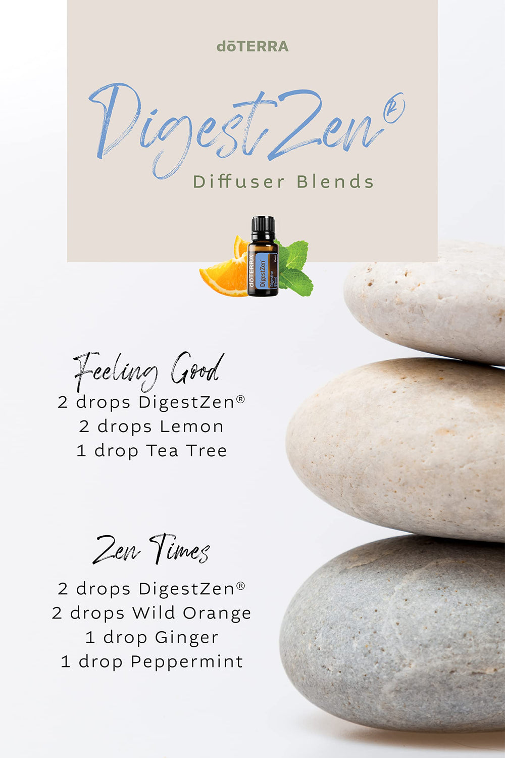 doTERRA DigestZen bottle on kitchen counter for meal-time comfort.