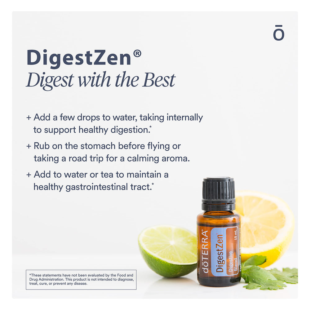 doTERRA DigestZen packaging emphasizes portable digestive support for travel.