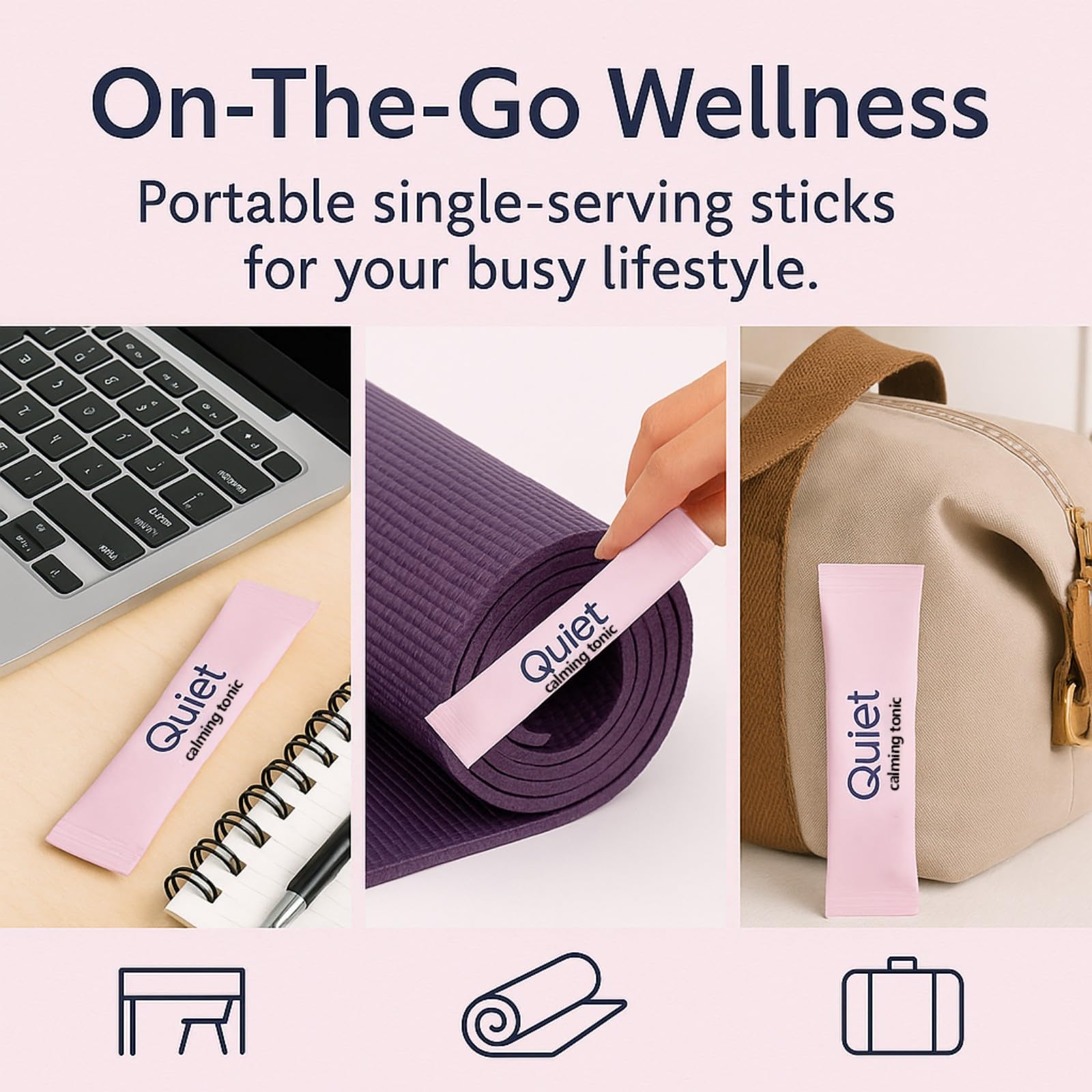 Dotkara Quiet Dose glass with the ready, dissolved berry drink.