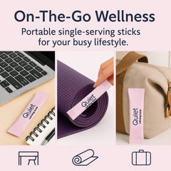 Dotkara Quiet Dose glass with the ready, dissolved berry drink.