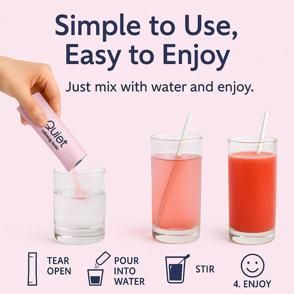 Dotkara Quiet Dose vegan, non-GMO, sugar-free refreshment option.