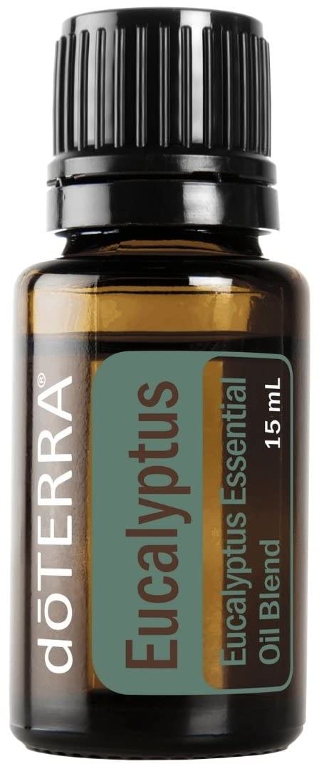 doTERRA Eucalyptus Radiata bottle close-up with refreshing aroma for breathing support.