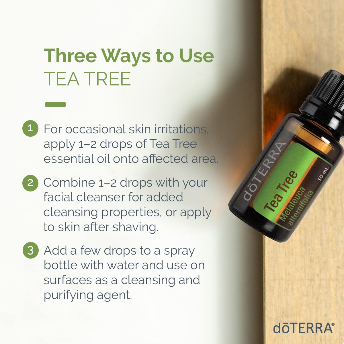 doTERRA Melaleuca leaves close-up illustrating calming scent and cooling skin feel