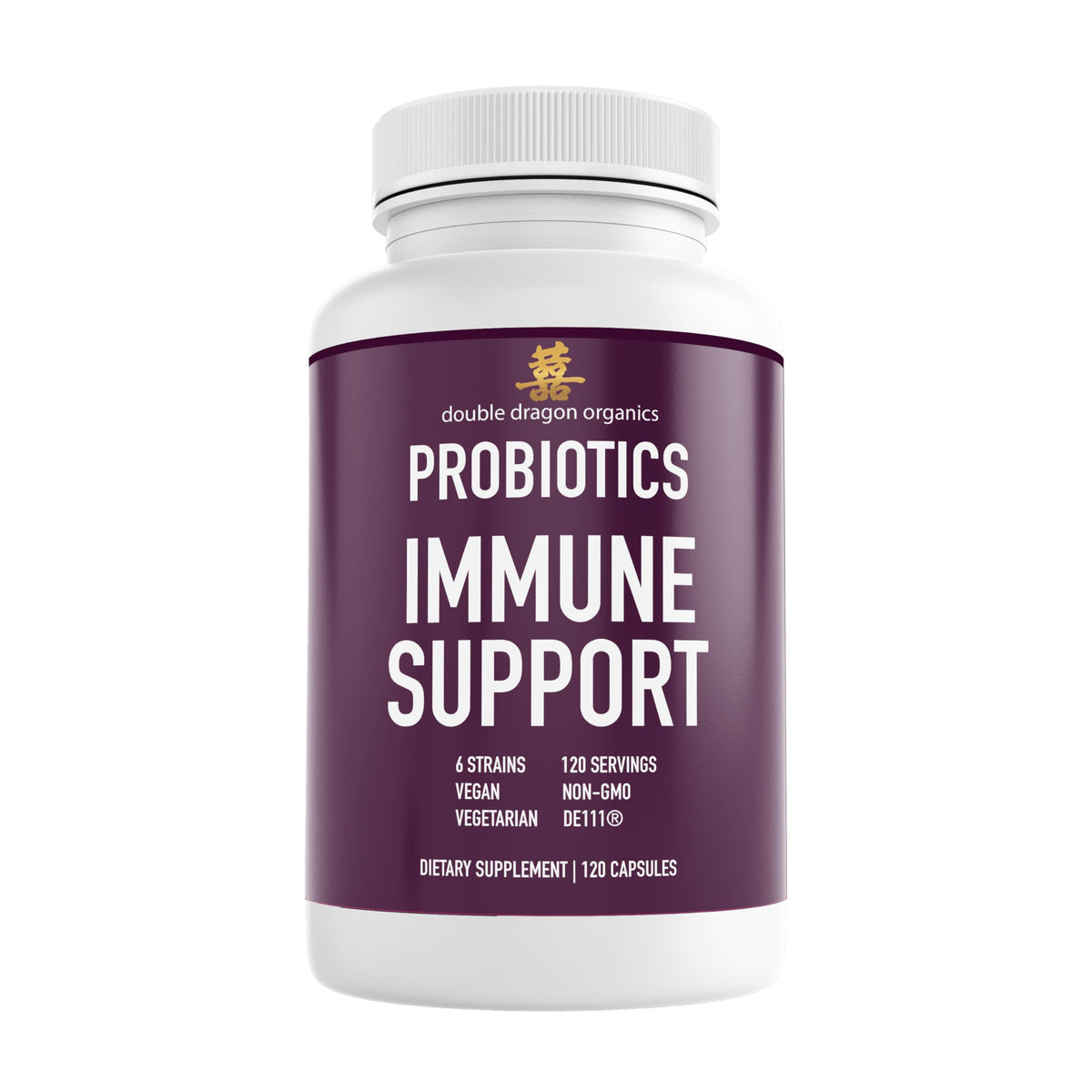 Double Dragon Organics Probiotics bottle front view for daily gut balance.