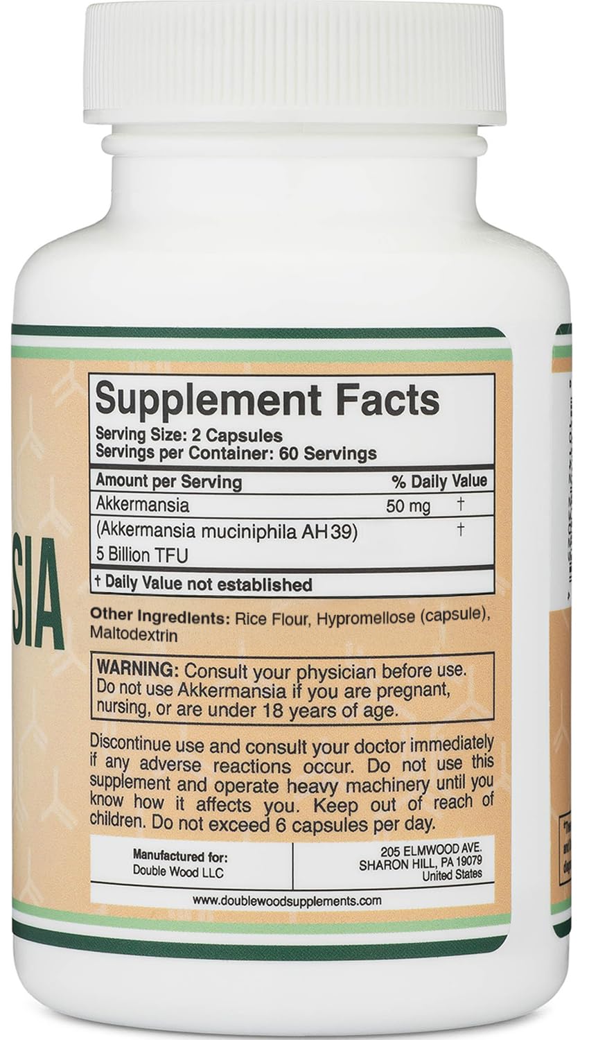 Akkermansia label indicating gluten-free and non-GMO status