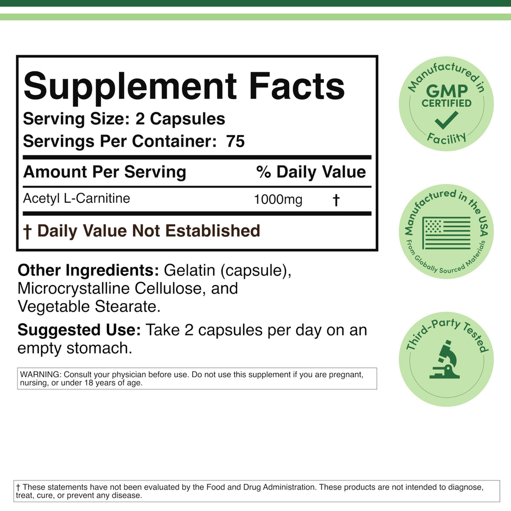 Double Wood Acetyl L-Carnitine capsules ready for gym or study.