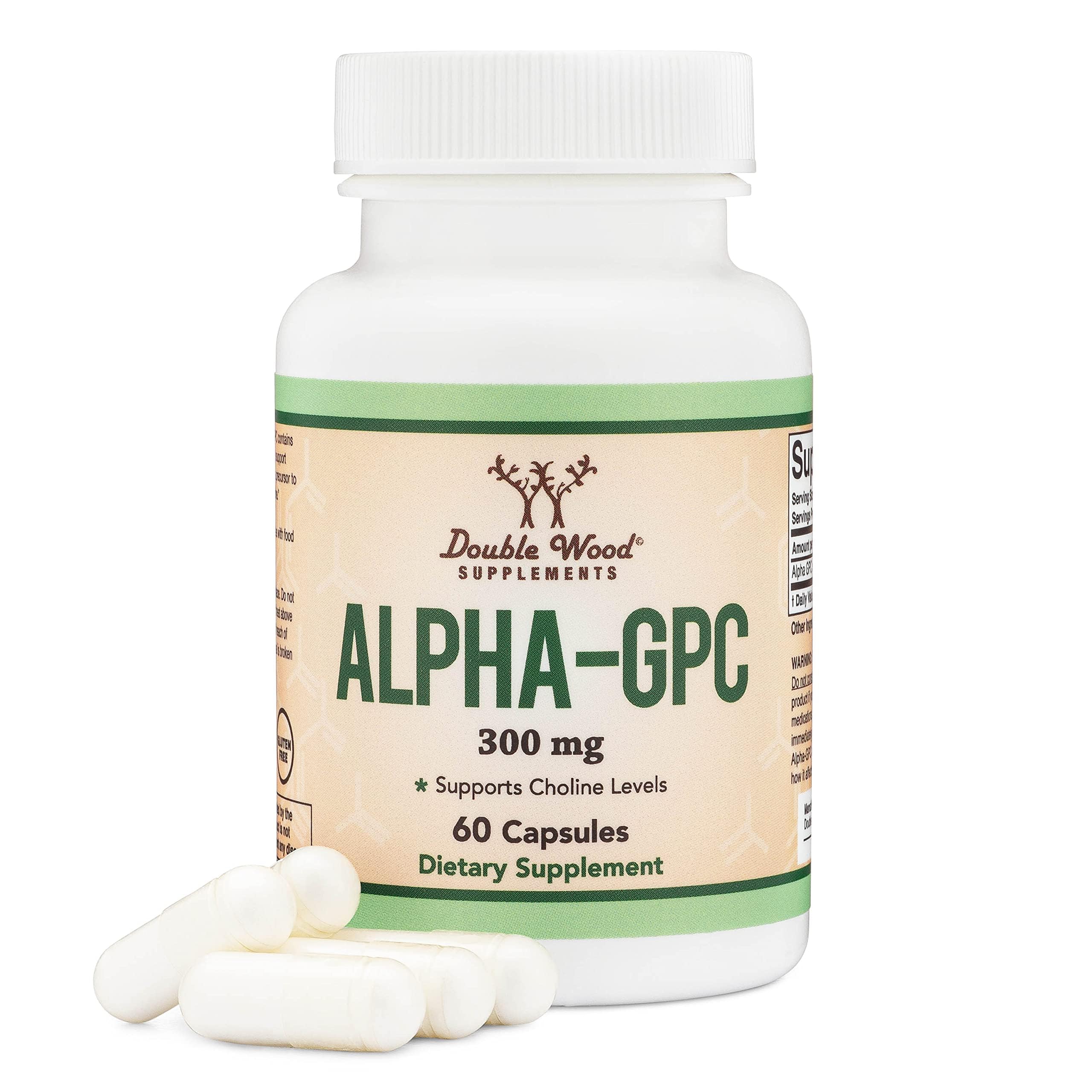 Double Wood Alpha GPC choline capsule closeup for convenient daily supplementation