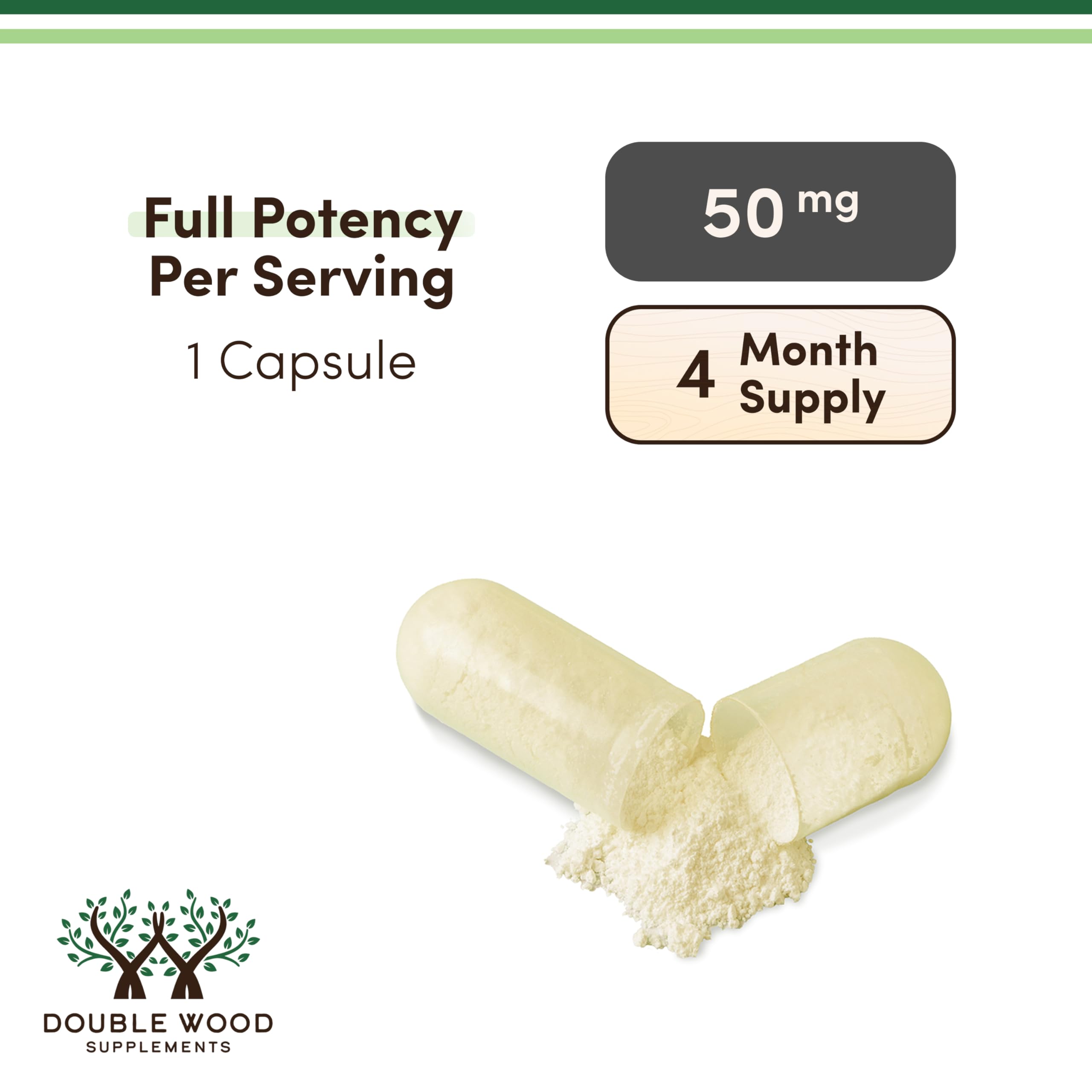 Double Wood Apigenin capsules poured to illustrate dosing