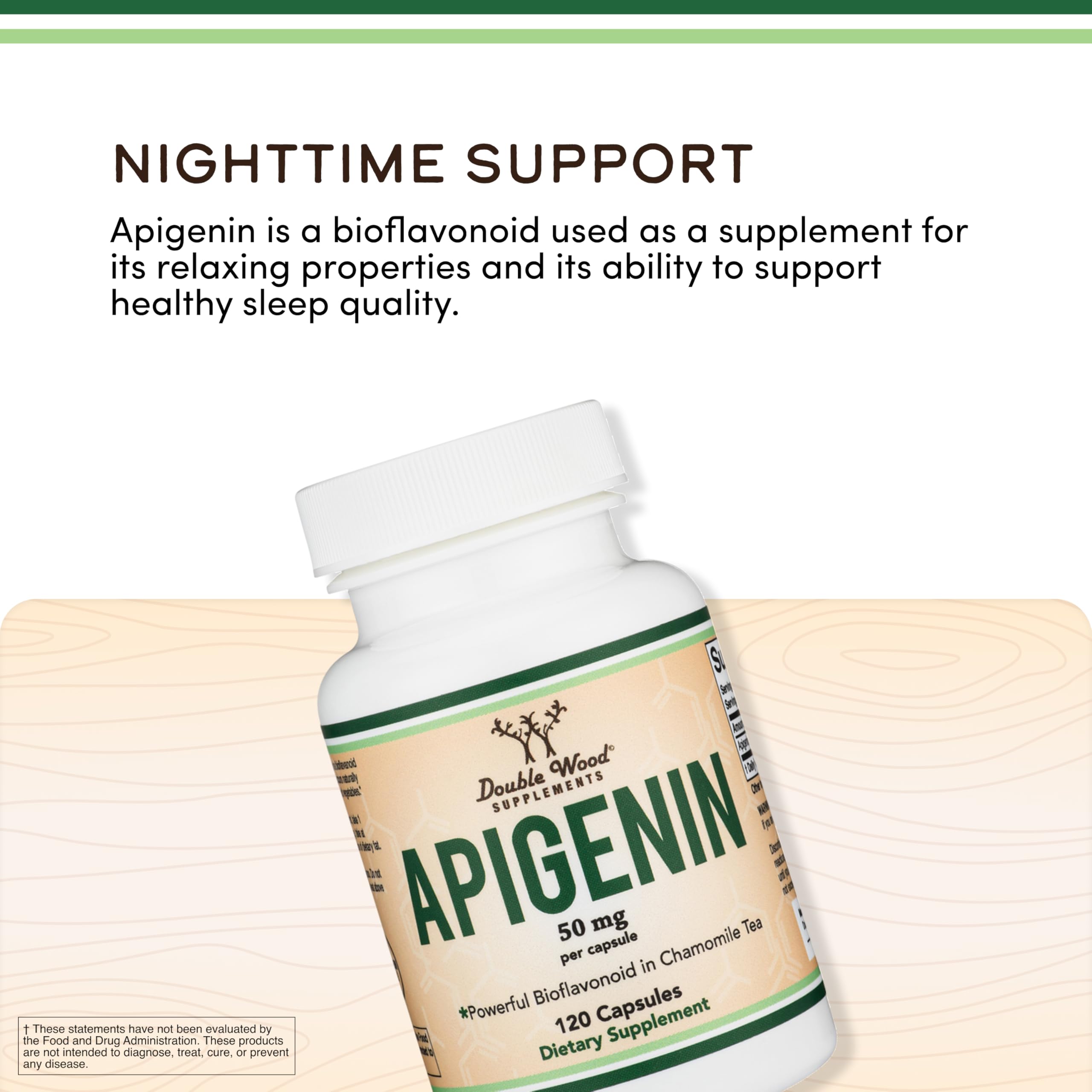 Gluten-free seal on Double Wood Apigenin bottle for allergen awareness