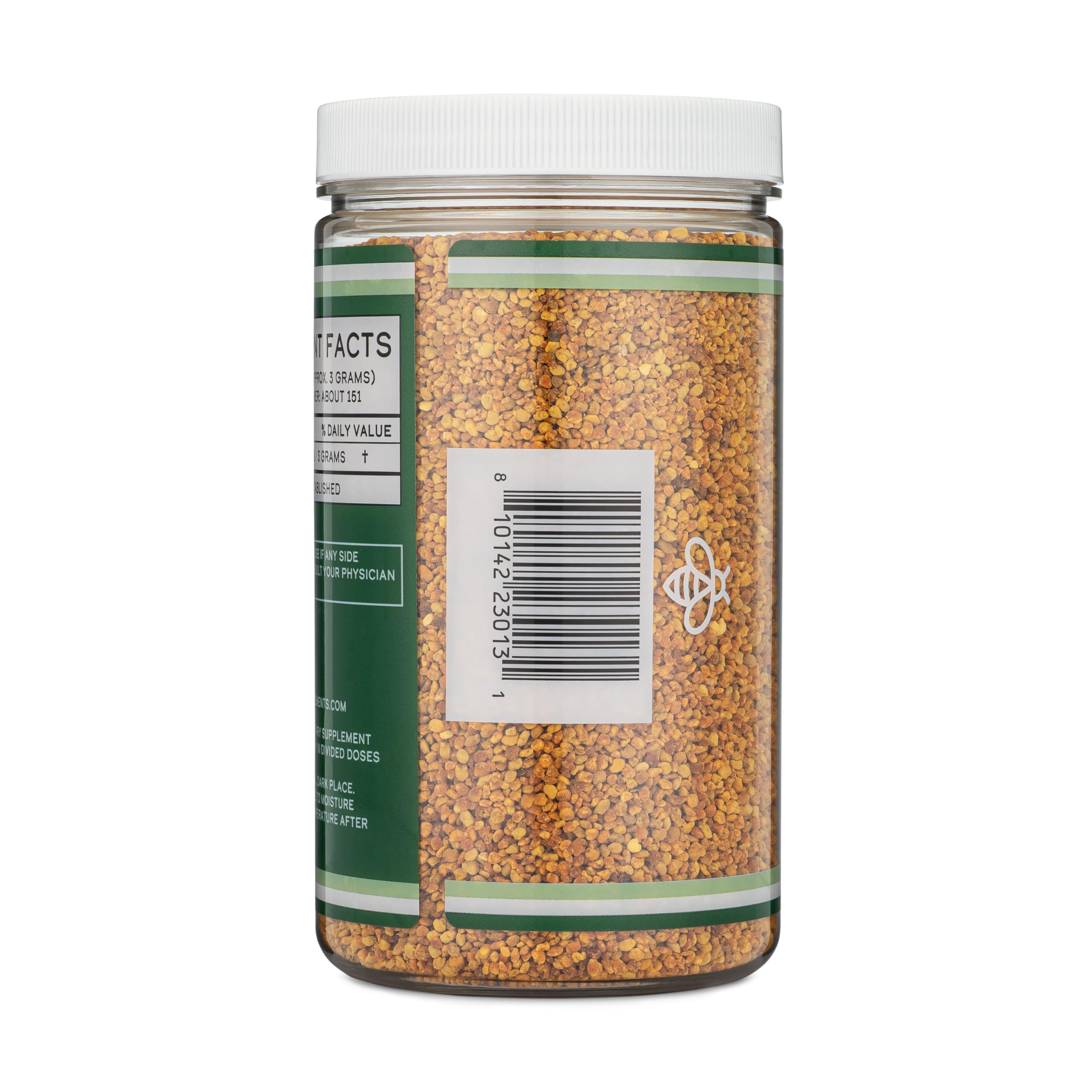 Double Wood Bee Pollen label highlights gluten-free, non-GMO status.