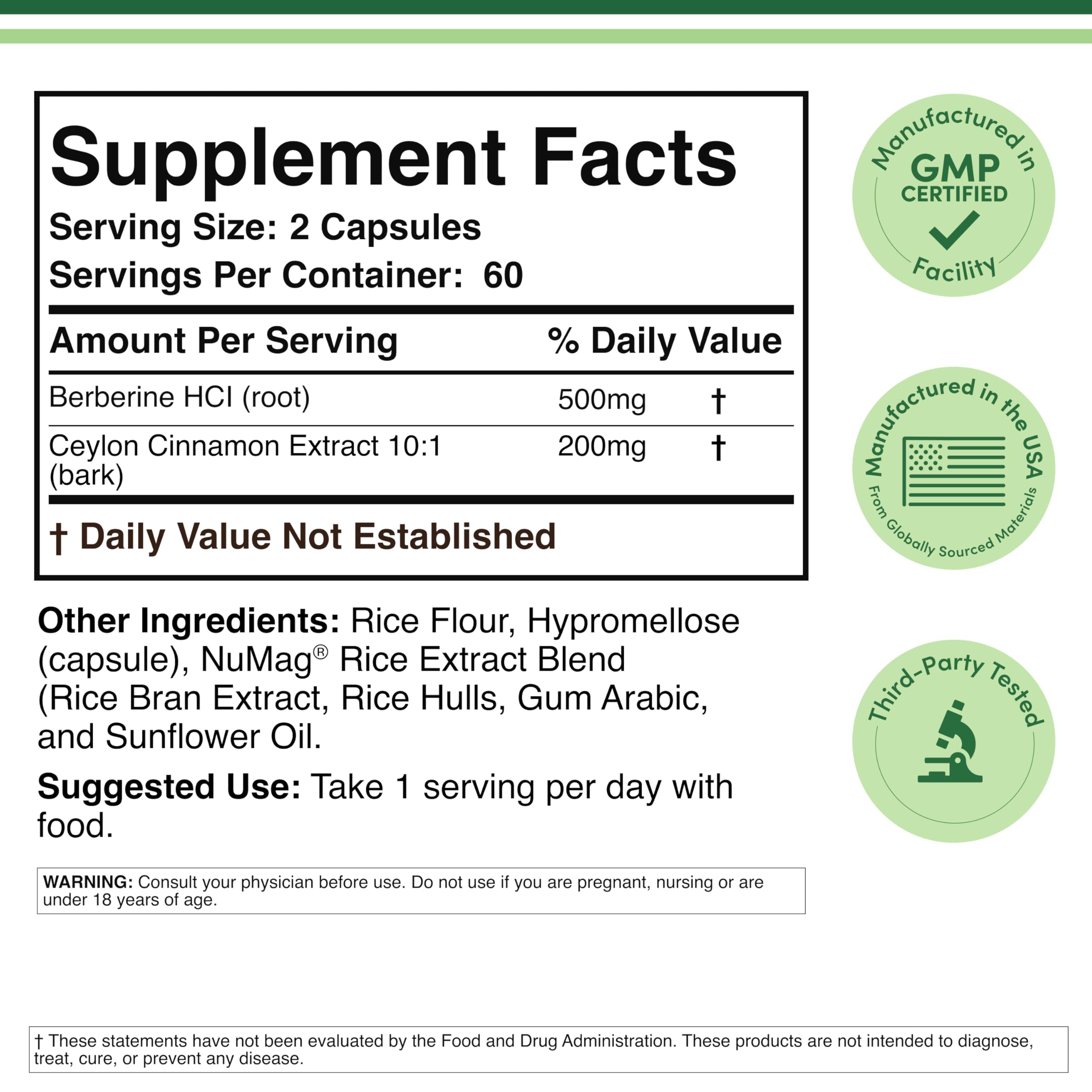 Double Wood Berberine bottle side view with vegan formulation noted