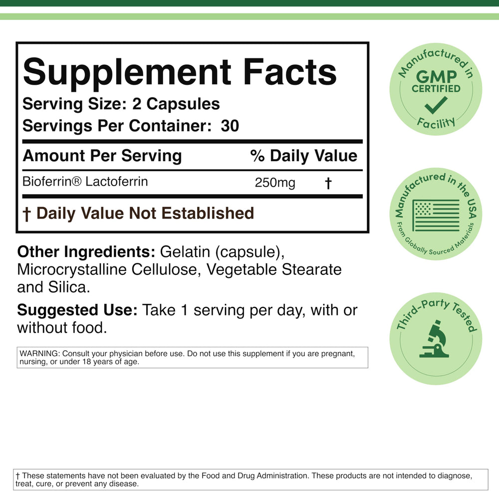 Double Wood Bioferrin lactoferrin capsules illustrating high-quality lactoferrin formula