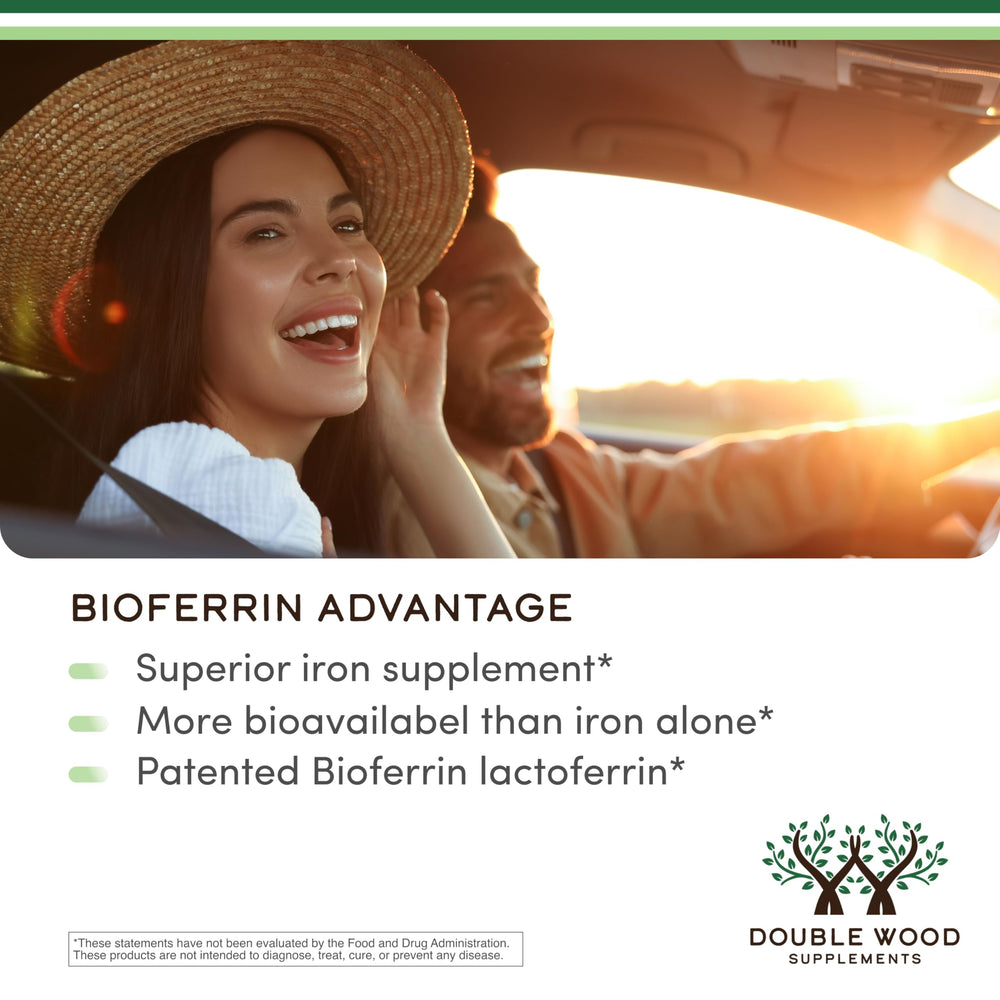 Double Wood Bioferrin lactoferrin label showcasing patented composition