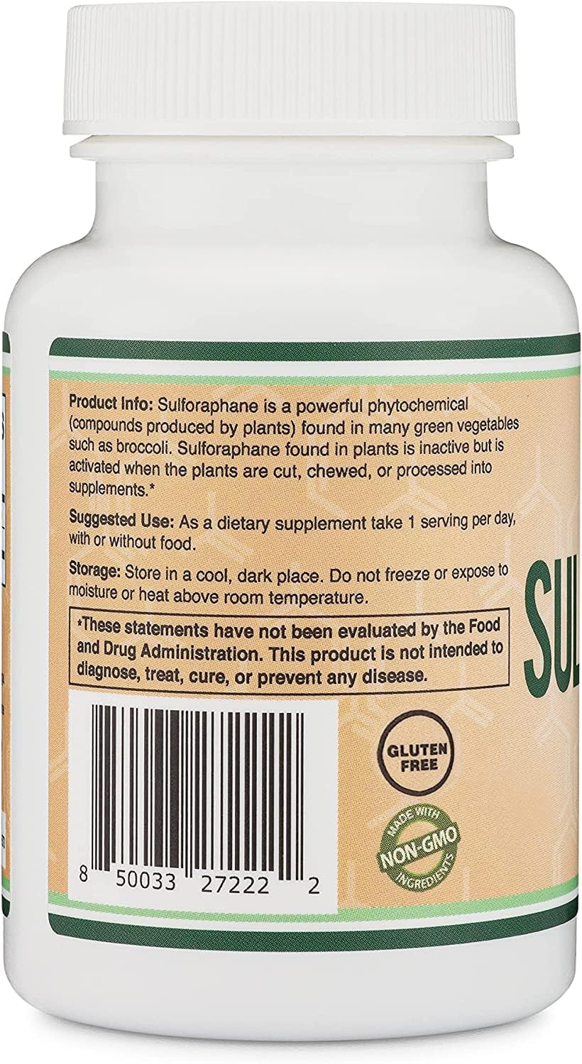 Double Wood broccoli sprouts extract label emphasizing natural derivation and purity.