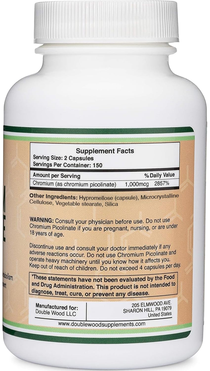 Double Wood Chromium Picolinate label detail shows 1000 mcg potency