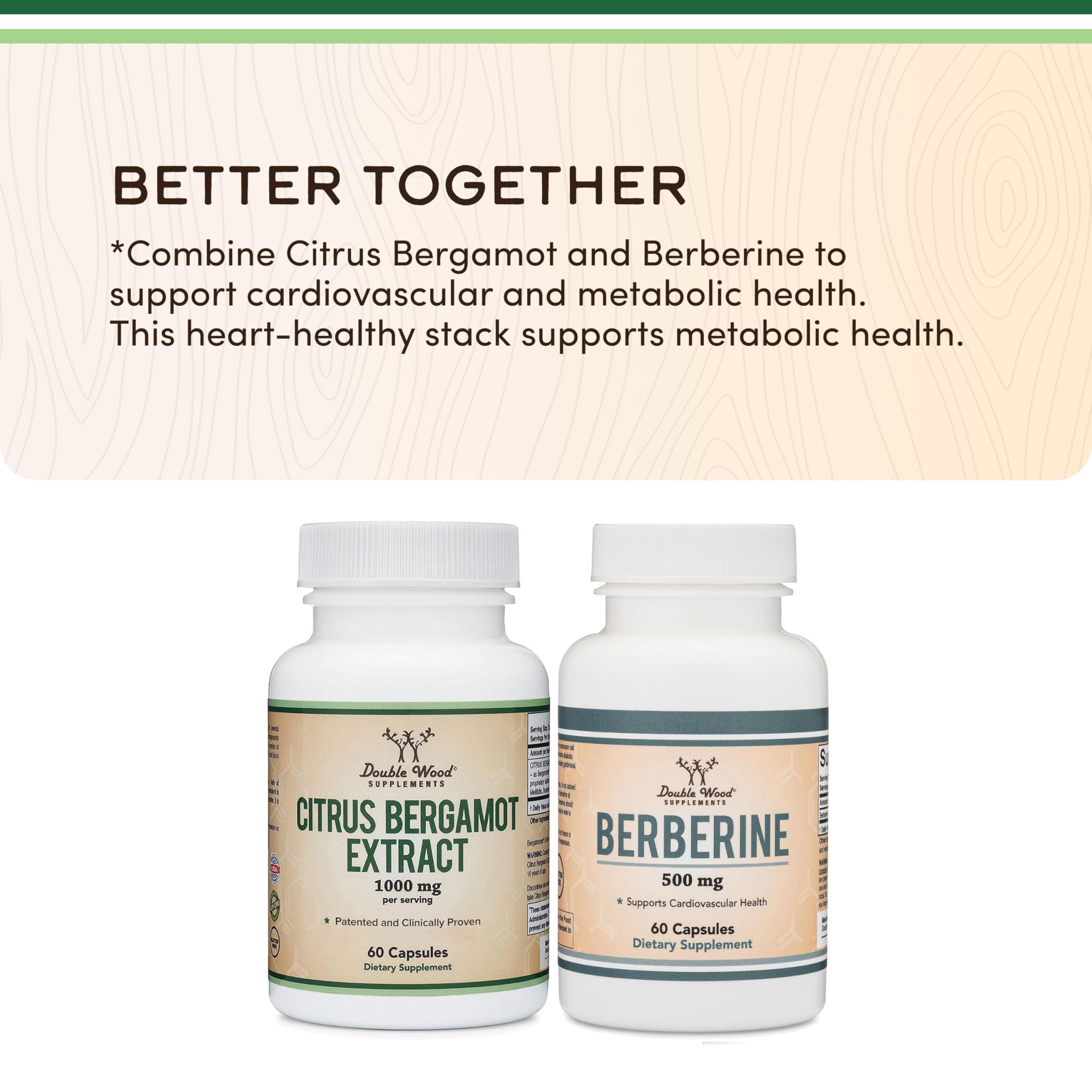 Close view of glossy Double Wood Citrus Bergamot capsules emphasizing quality and potency.