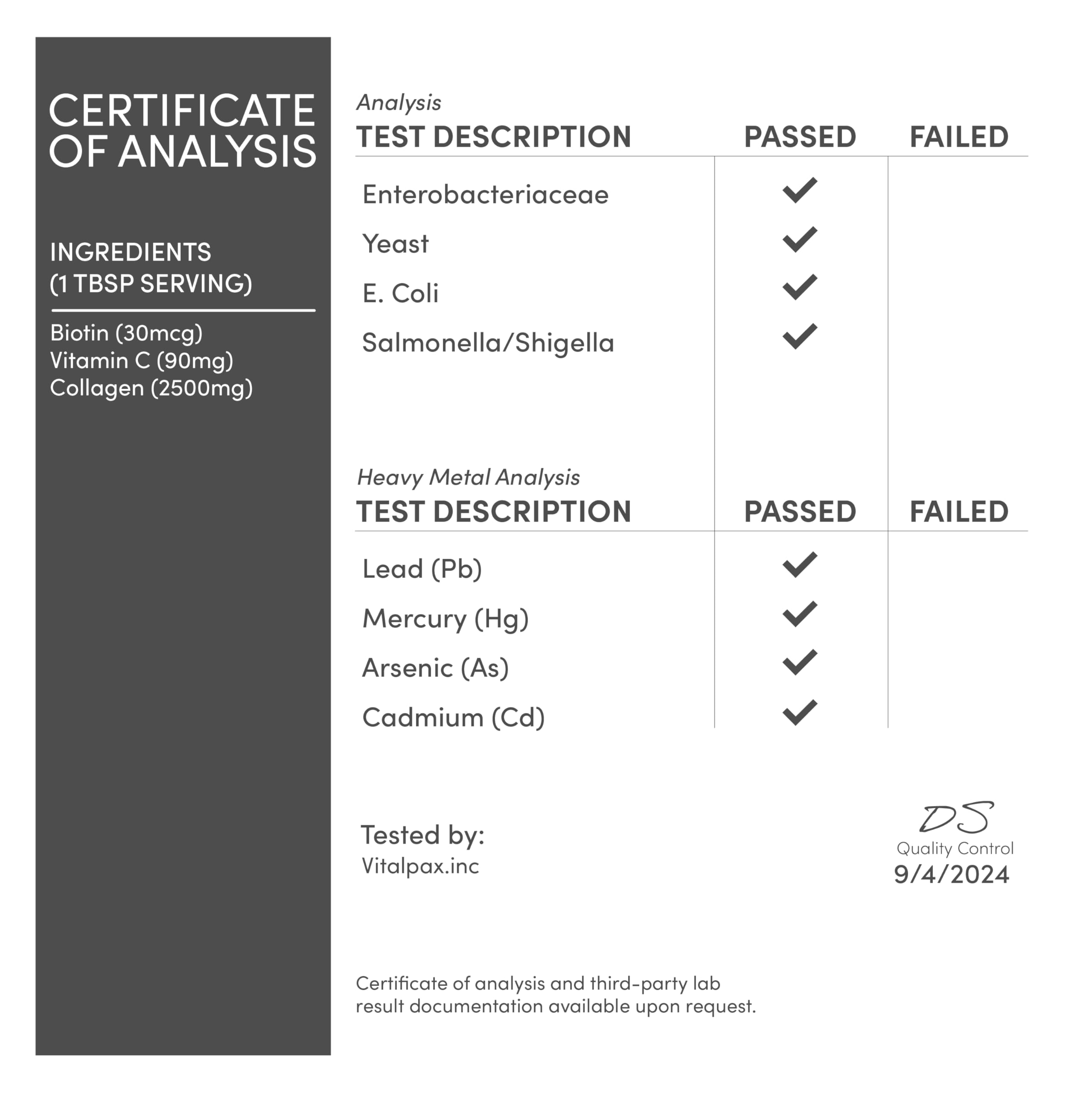 Nutrition facts panel helps track collagen intake on Double Wood bottle.