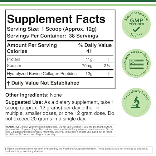 Double Wood scoop of collagen powder showing 11g protein per serving.
