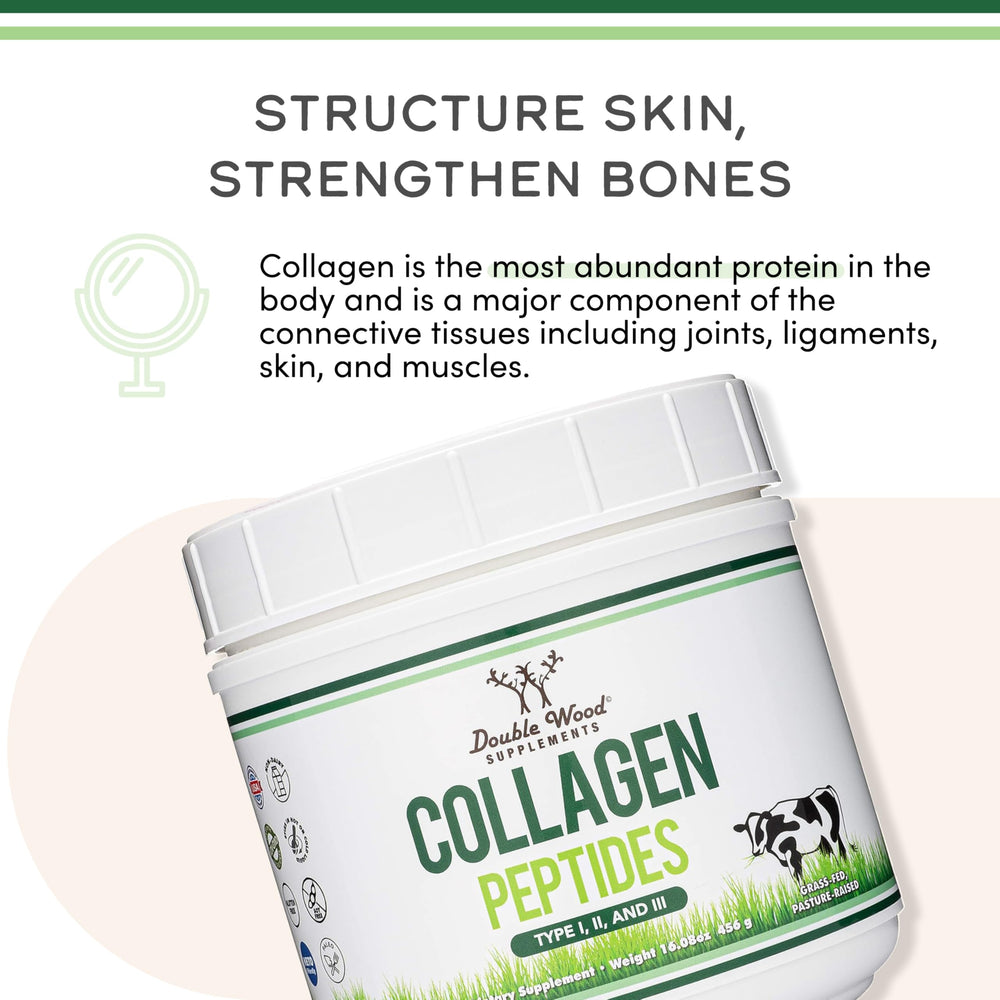 USA-made, non-GMO, gluten-free collagen powder on shelf.