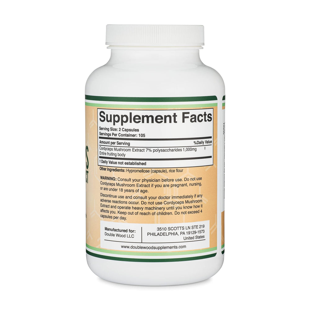 Double Wood Cordyceps capsules inside view demonstrates full-spectrum extract for holistic support.
