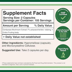 Double Wood Cordyceps label highlights standardized 7% polysaccharides for reliable strength.