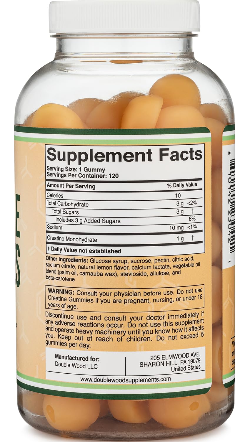 Double Wood Creatine Gummies 120-count pack for value and ongoing use